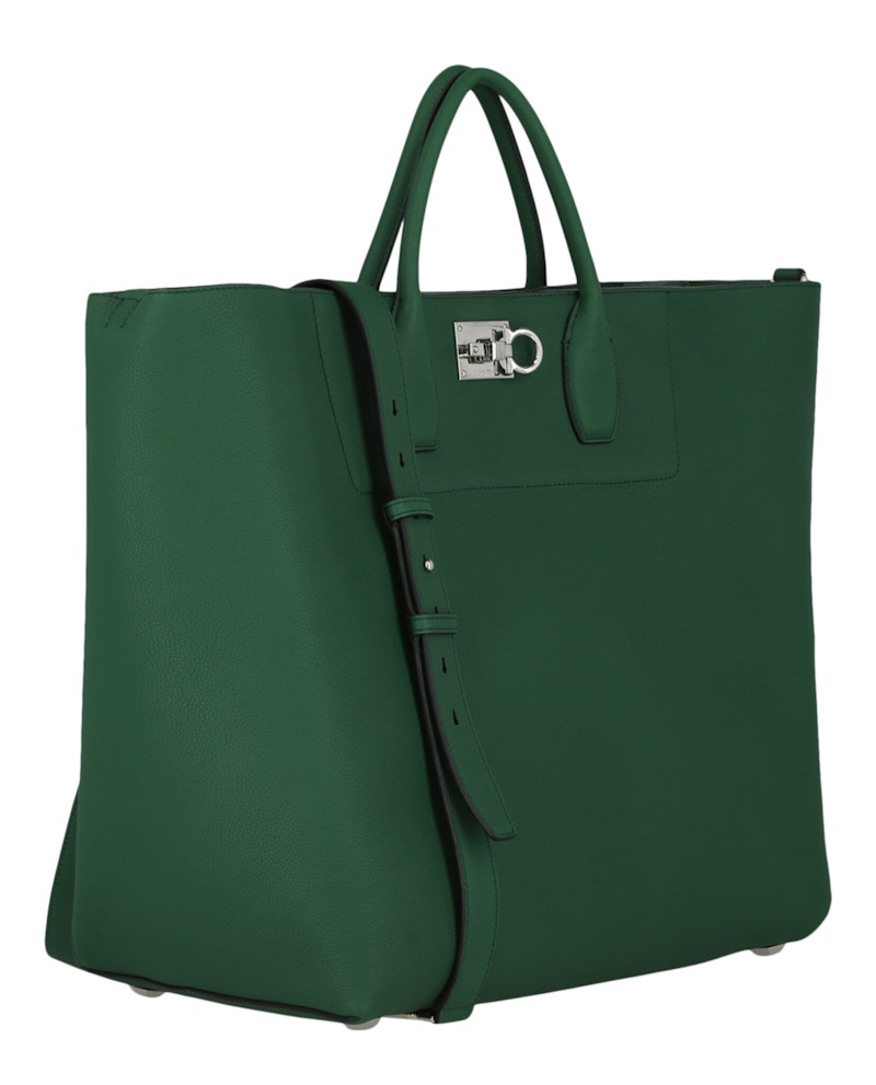 Ferragamo The Studio Large Leather Tote Green