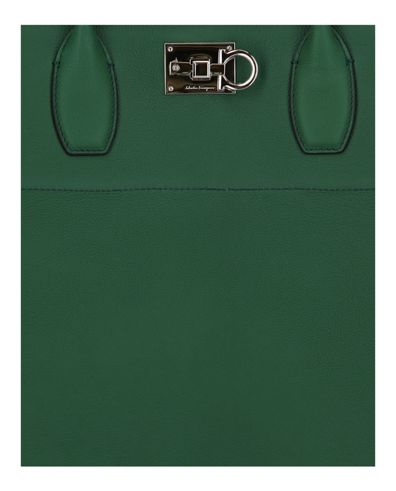 Ferragamo The Studio Large Leather Tote Green