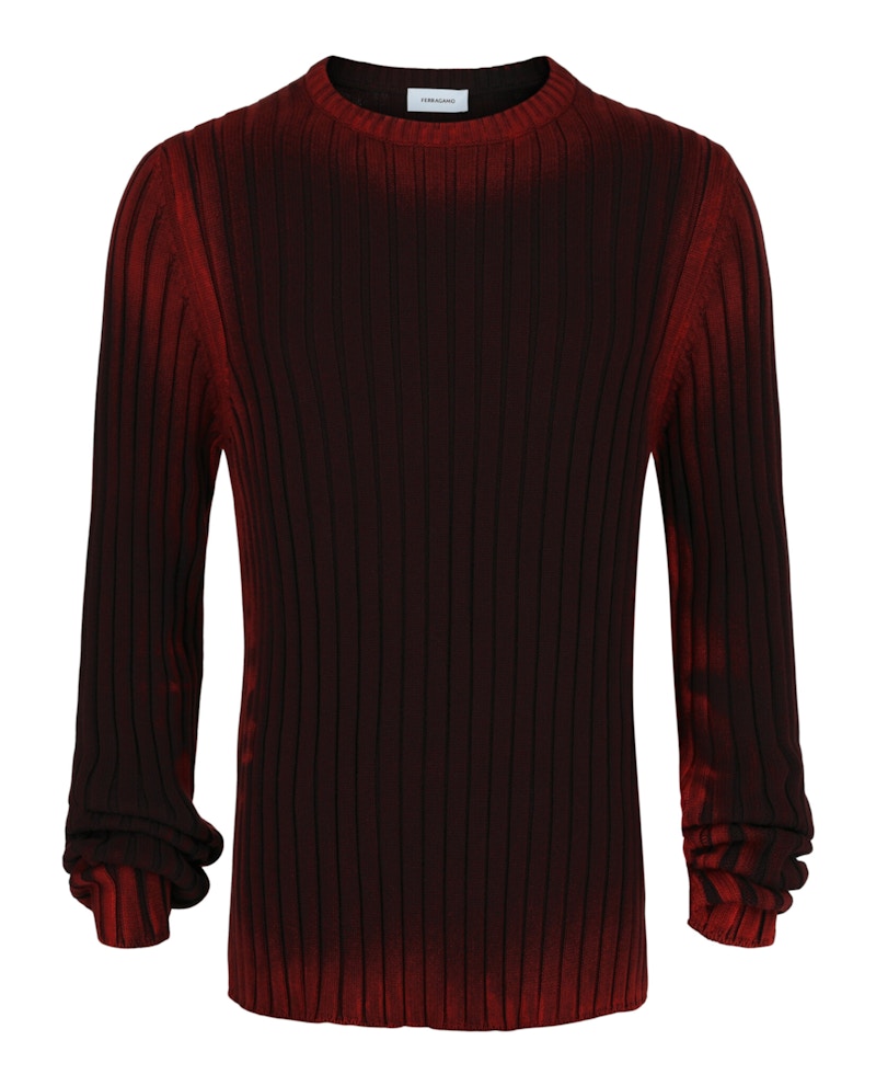 Pre-owned Ferragamo Men's Tiedye Ribbed Sweater In Red