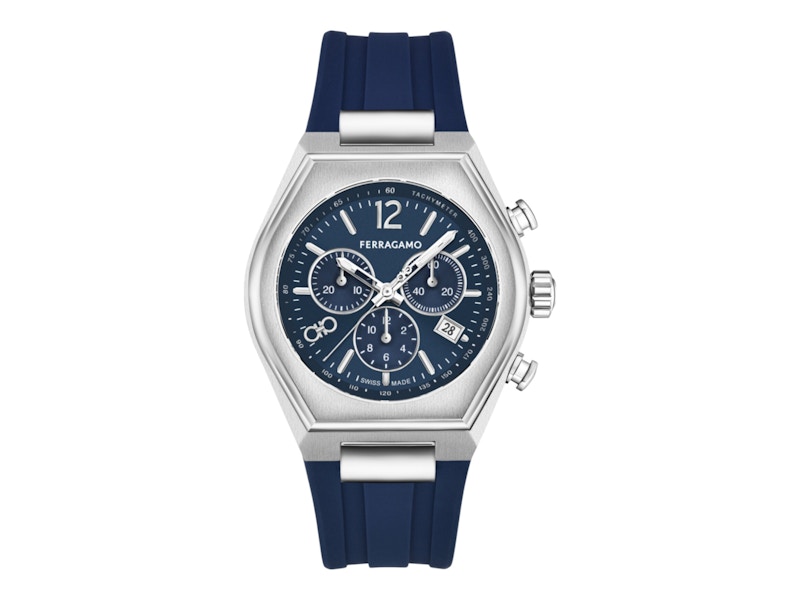 Pre-owned Ferragamo Men's Tonneu Chrono Sfuv00122 Watch In Stainless Steel In Silver