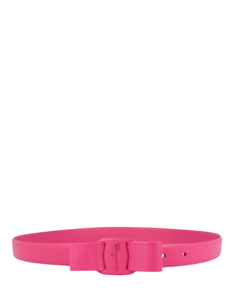 Pre-owned Ferragamo Women's Vara Bow Skinny Belt In Pink