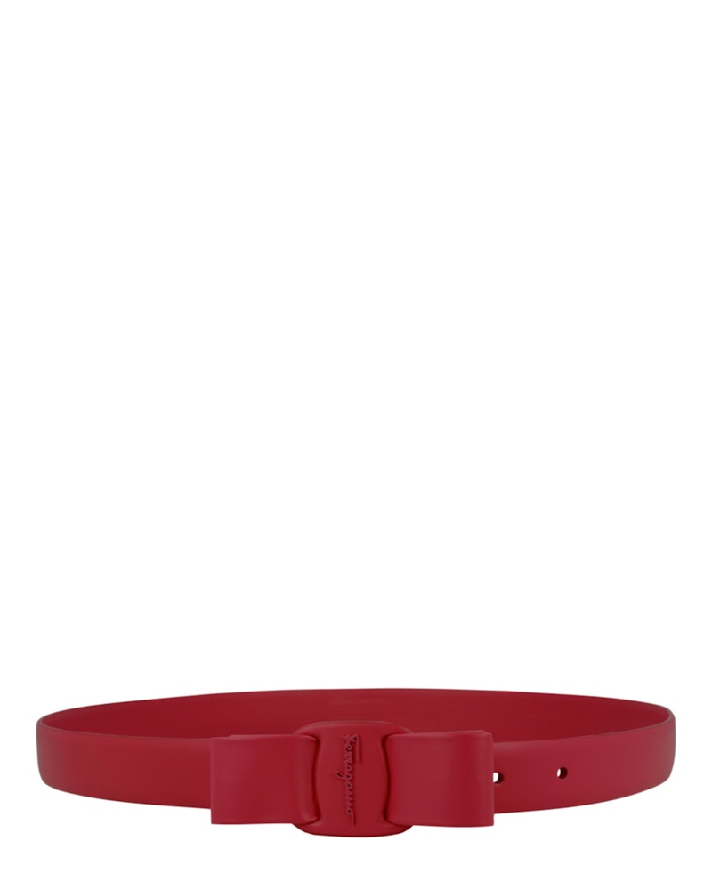Pre-owned Ferragamo Women's Vara Bow Skinny Belt In Red