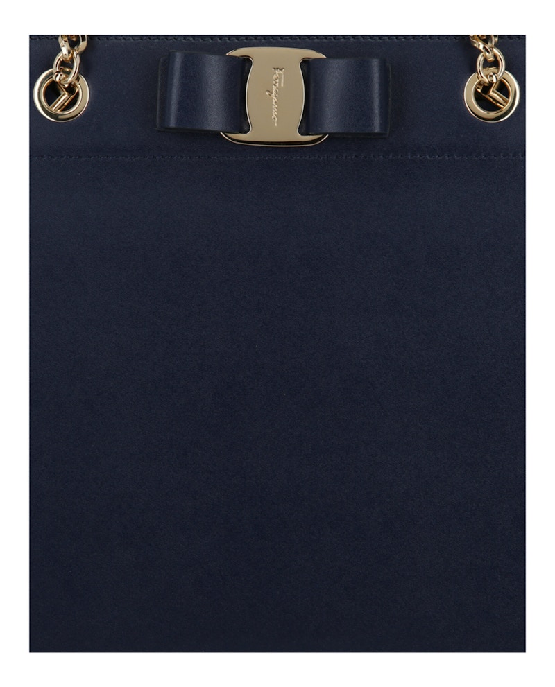 Ferragamo Vara Bow Smooth Leather Tote Navy