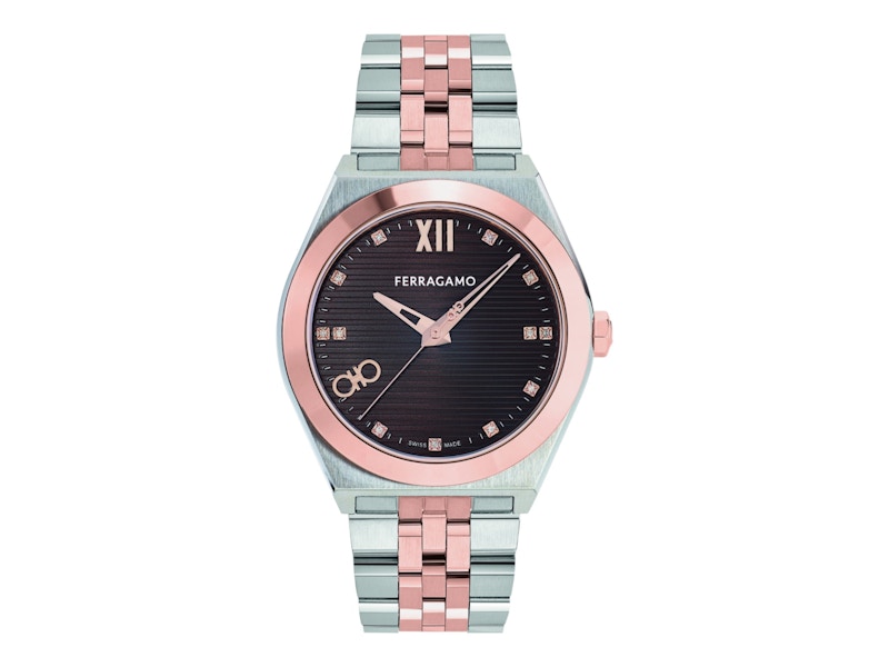 Pre-owned Ferragamo Men's  Vega New Diamond Sfki01224 Watch In Stainless Steel In Silver
