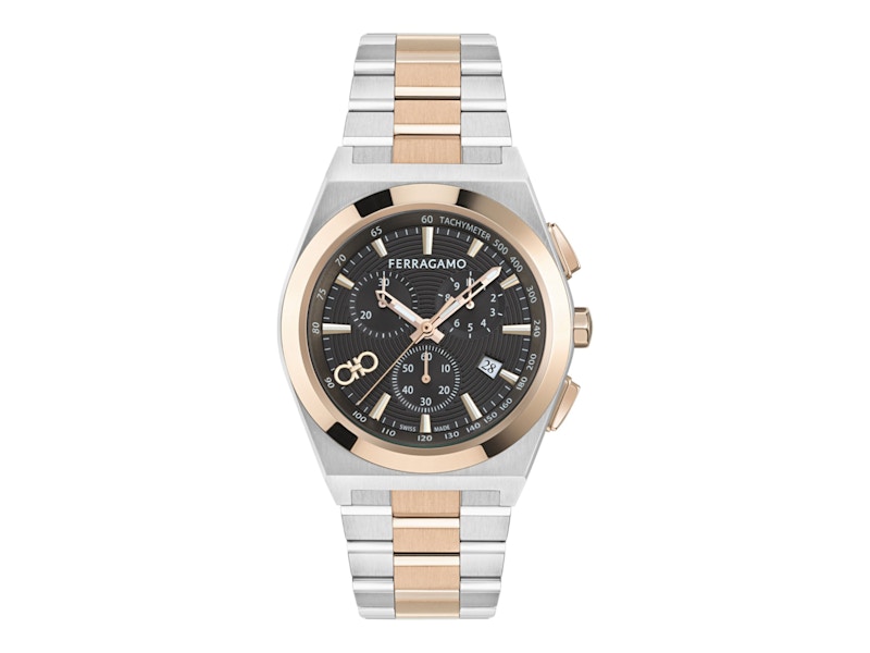 Pre-owned Ferragamo Men's  Vega Upper East Chrono Bracelet Sfva00524 Watch In Stainless Steel In Silver