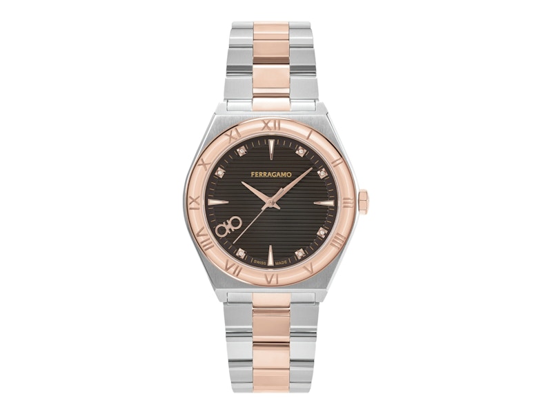 Pre-owned Ferragamo Men's Vega Upper East Diamond Sfkv00423 Watch In Stainless Steel In Silver