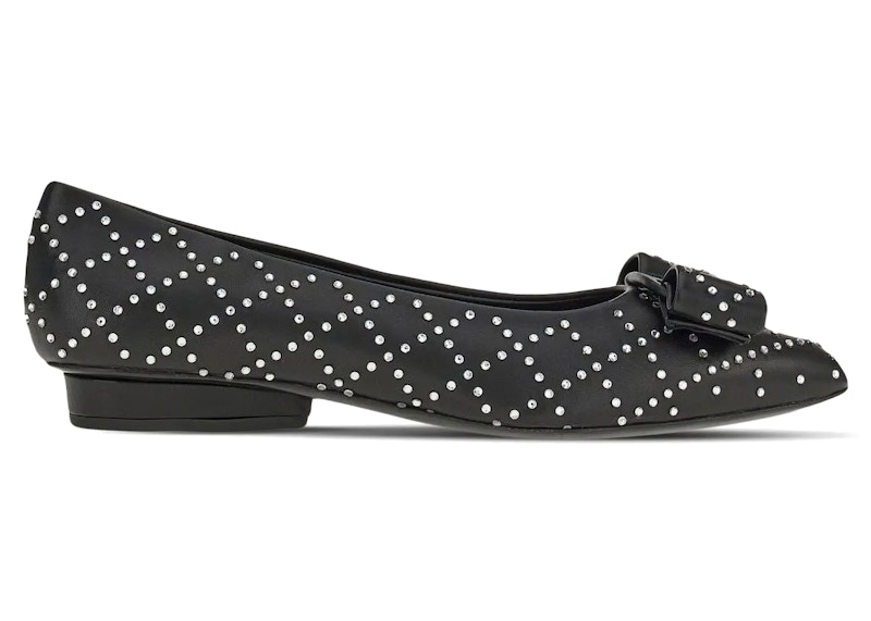 Pre-owned Ferragamo Viva Rhinestoneembellished Ballet Flats (women's) Sneakers In Black