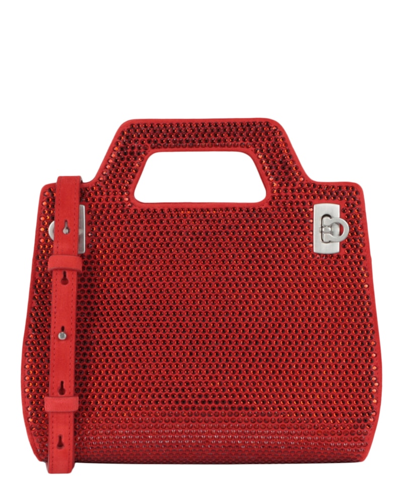 Ferragamo Wanda Mini-Tasche mit Henkelmotiv und Strass, Rot