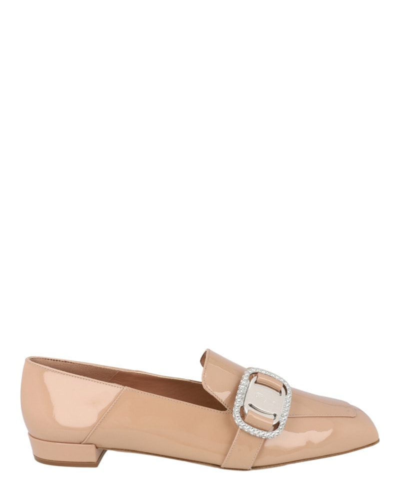 FERRAGAMO Pre-owned Wang Patent Leather Loafers (women's) Sneakers In Beige Khaki