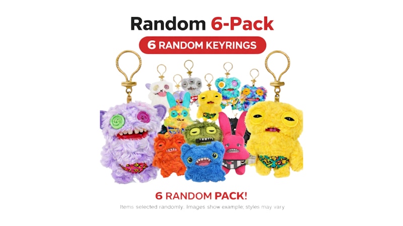 Fuggler Pack of 6 Zuru Fuggler Keyring 5 Inch Plush Toy Mystery Random Assortment Pack Black