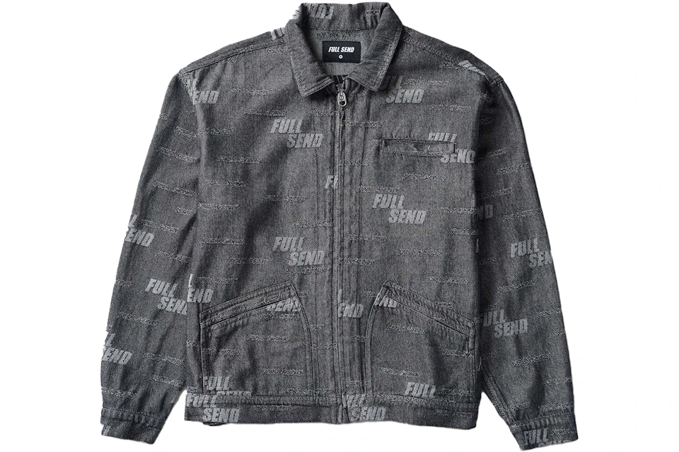 Full Send All Over Print Denim Work Jacket Black - KR