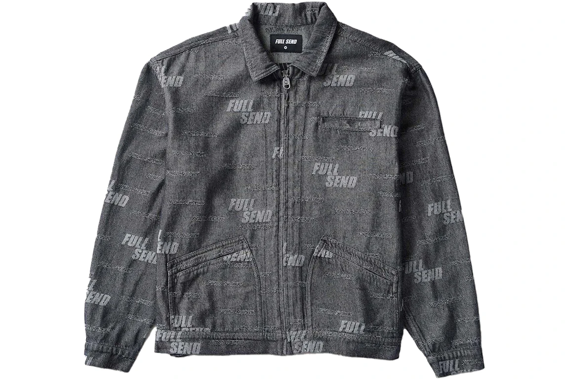 Full Send All Over Print Denim Work Jacket Black - DE