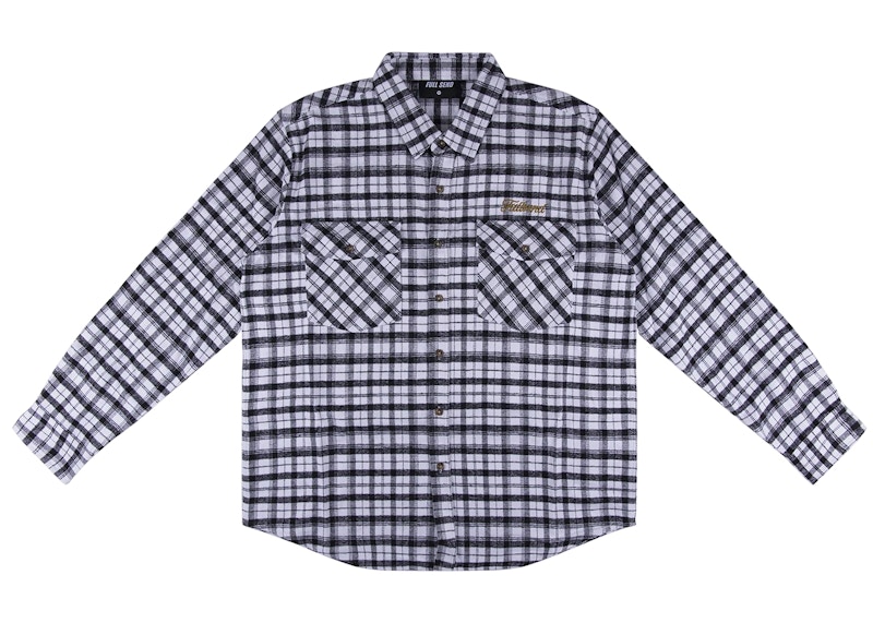 Full Send Gold Script Plaid Flannel White/Black
