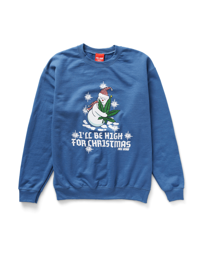 Full Send Stoned Snowman For Holiday Crewneck Sweatshirt Blue