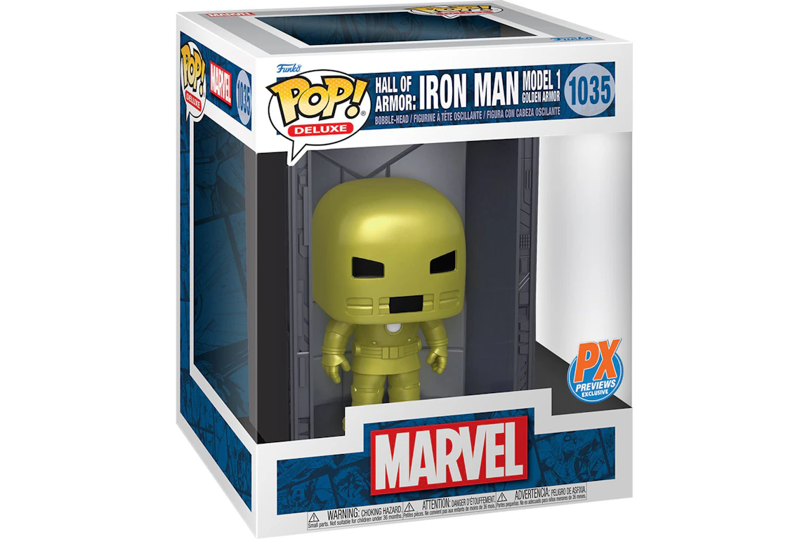 Funko Pop! Deluxe Marvel Hall of Armor: Iron Man Model 1 Golden Armor PX Previews Exclusive Figure #1035