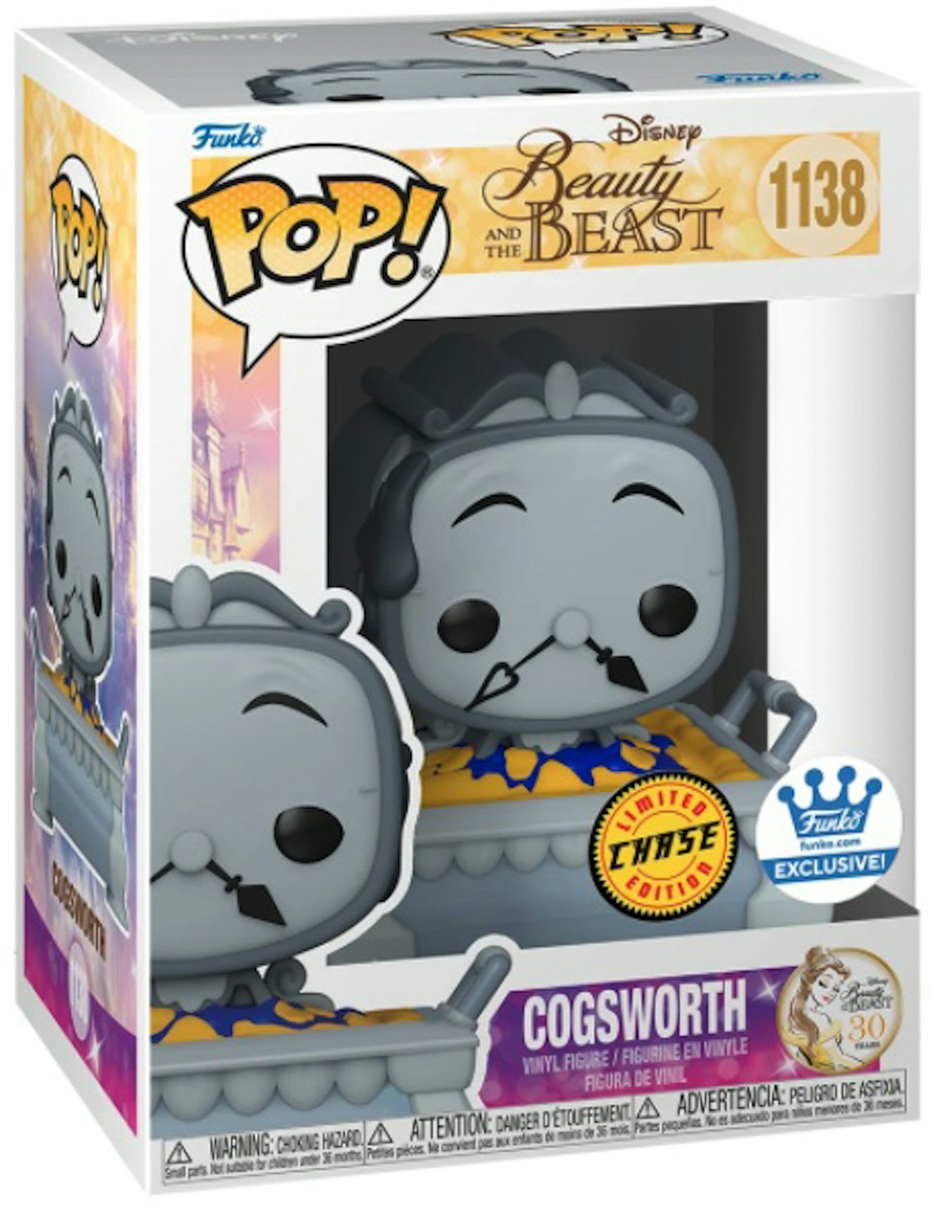 Funko Pop! Disney Beauty and The Beast Cogsworth Chase Funko Shop Exclusive  Figure #1138 - SS22 - US