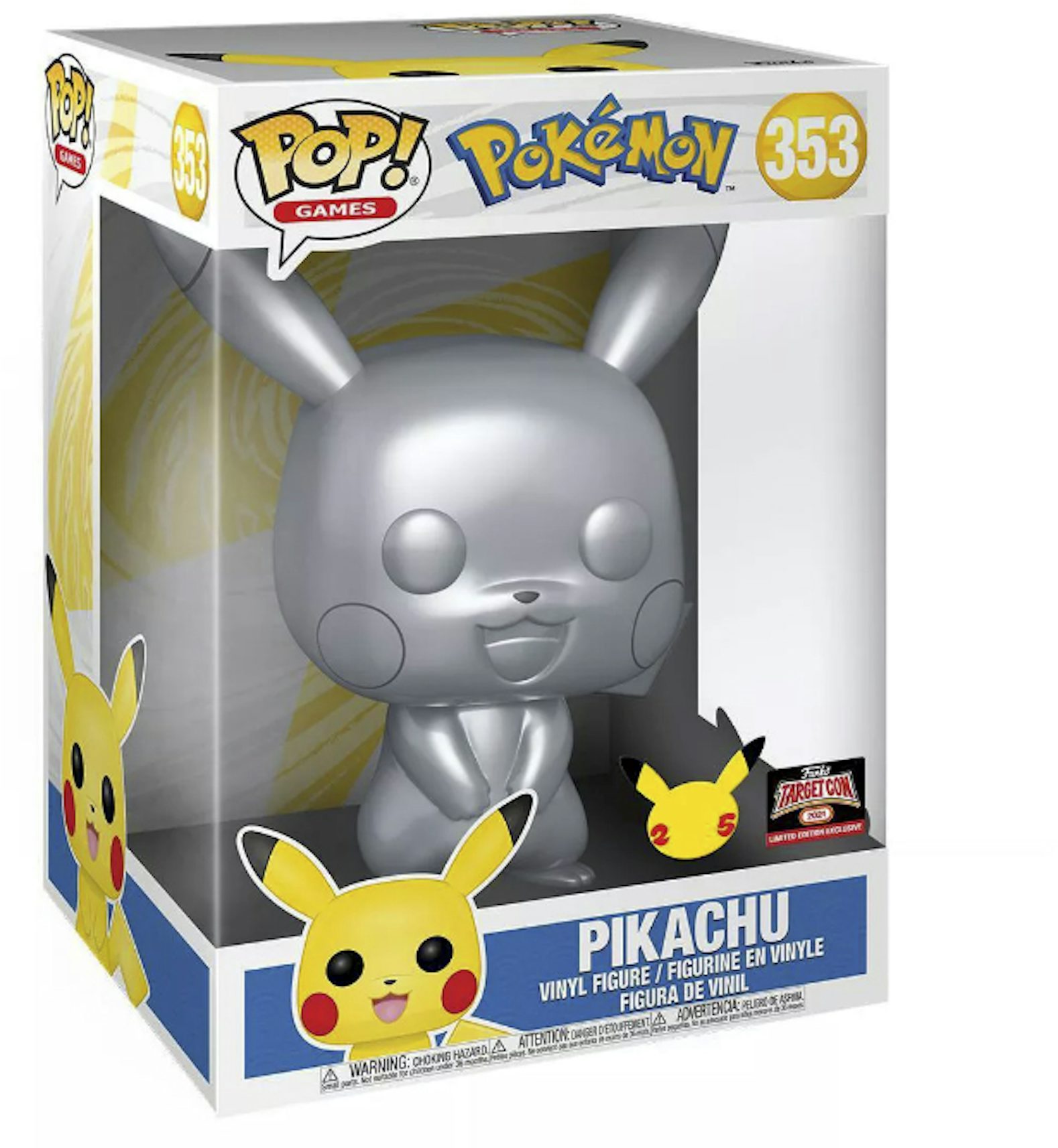 Funko Pop! Games Pokemon Pikachu (Metallic) Target Con Exclusive (10 Inch)  Figure #353