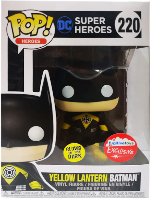 Funko Pop! Heroes DC Super Heroes Yellow Lantern Batman (Glow) Fugitive  Toys Exclusive Figure #220 - US