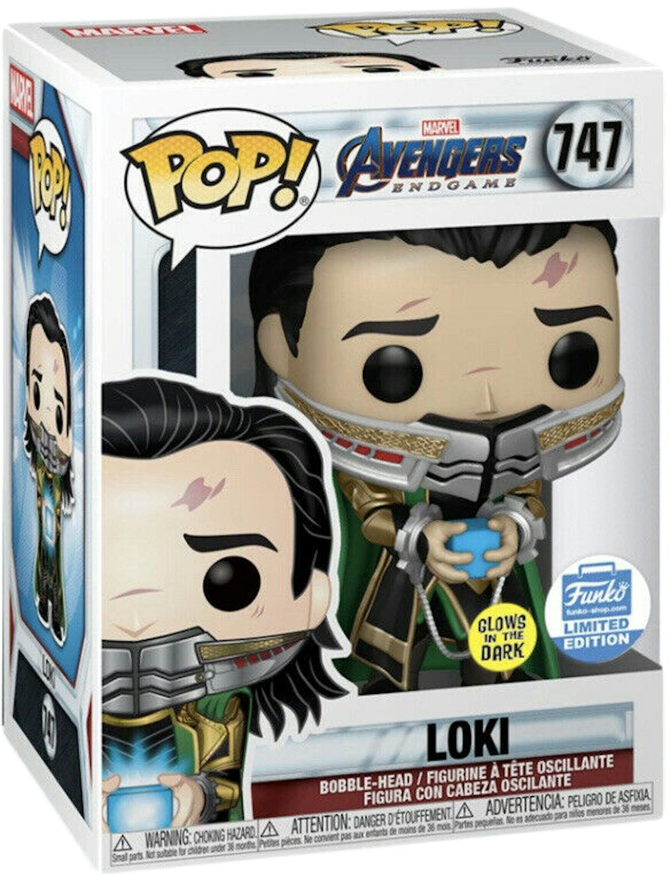 Funko Pop! Marvel Avengers Endgame Loki (With Tessaract) GITD Funko Shop  Exclusive Bobble-Head #747 - US
