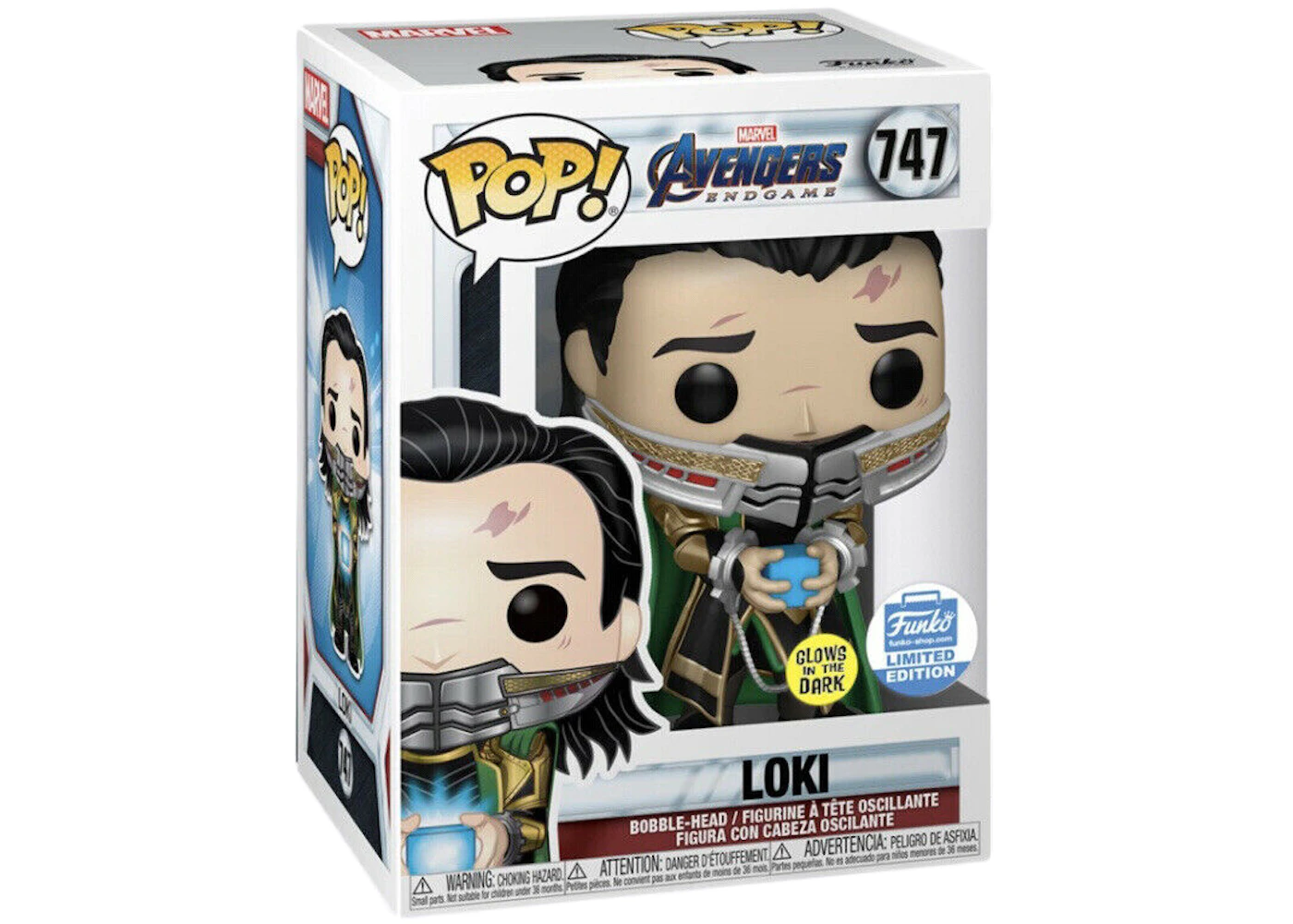 Funko Pop! Marvel Avengers Endgame Loki (With Tessaract) GITD Funko Shop  Exclusive Bobble-Head #747 - IT