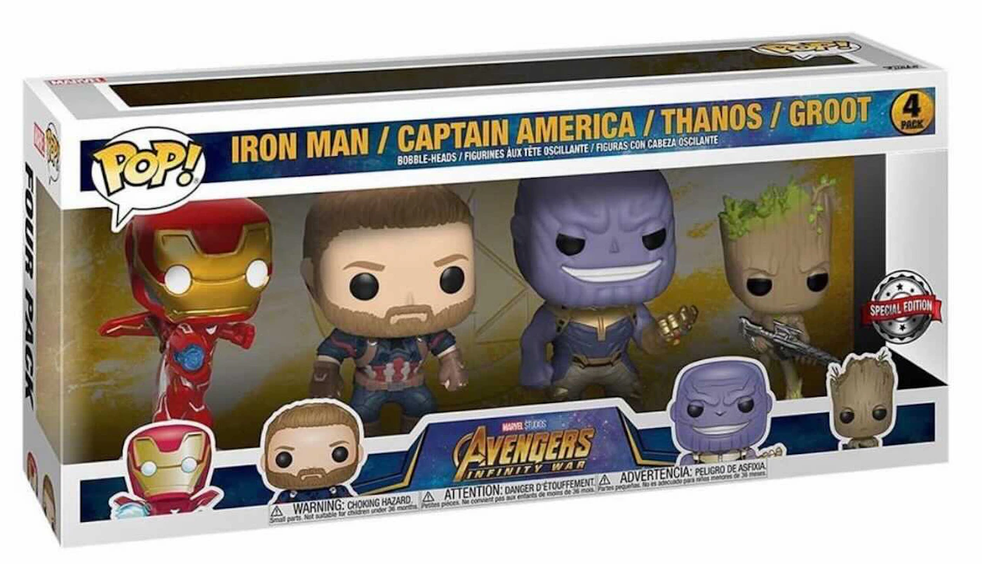 Funko Pop! Marvel Avengers Infinity War Iron Man/Captain  America/Thanos/Groot Special Edition 4-Pack - FW21 - MX