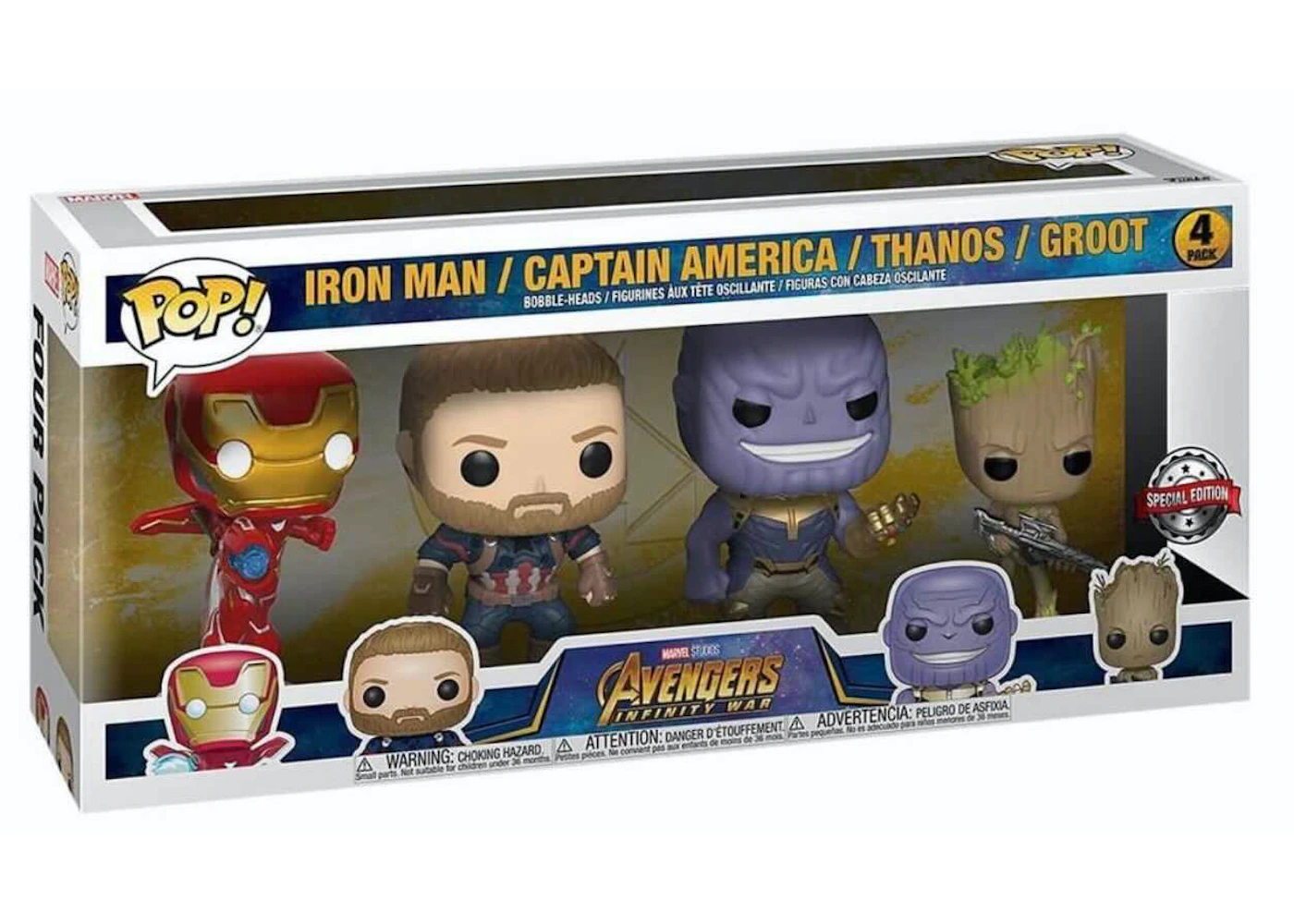 Funko Pop! Marvel Avengers Infinity War Iron Man/Captain  America/Thanos/Groot Special Edition 4-Pack - FW21 - US