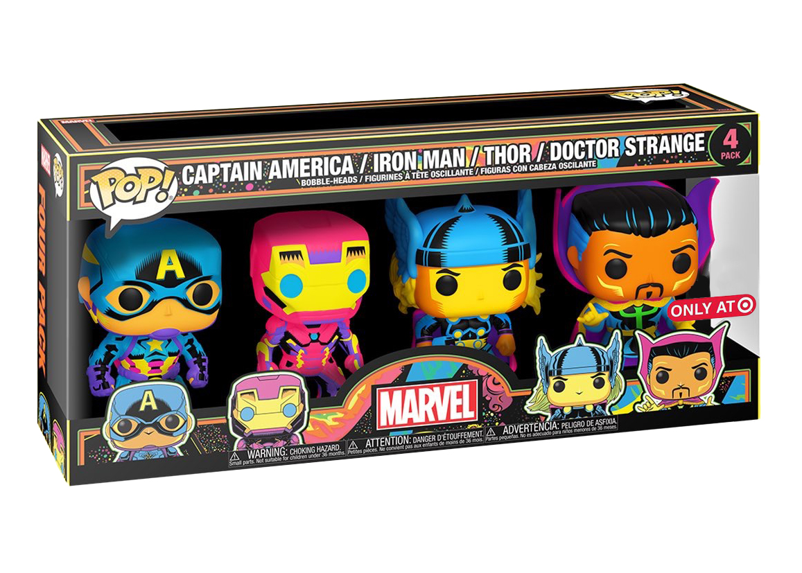 Funko Pop! Marvel Captain America/Iron Man/Thor/Doctor Strange Blacklight  Target Exclusive 4-Pack