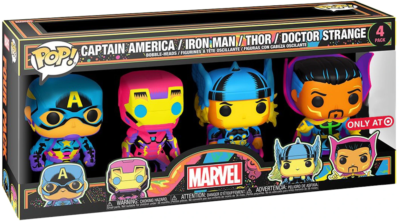 Funko Pop! Marvel Captain America/Iron Man/Thor/Doctor Strange Blacklight  Target Exclusive 4-Pack - FW21 - US