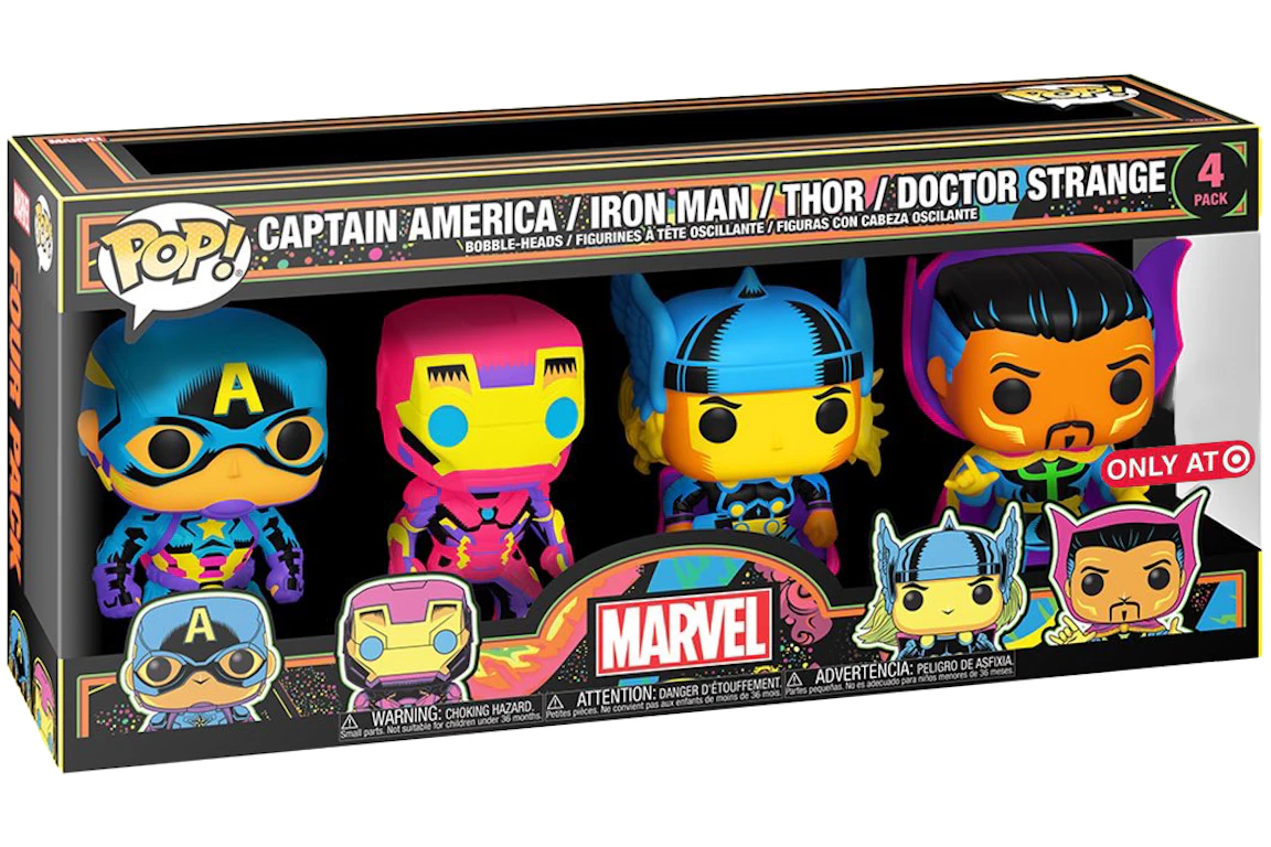 Funko Pop! Marvel Captain America/Iron Man/Thor/Doctor Strange Blacklight Target Exclusive 4-Pack