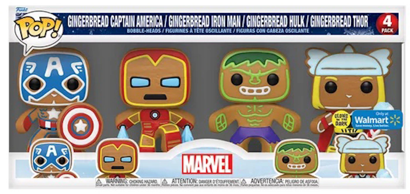parachute droogte beneden Funko Pop! Marvel Gingerbread Captain America, Gingerbread Iron Man,  Gingerbread Hulk, Gingerbread Thor Walmart Exclusive 4-Pack - US