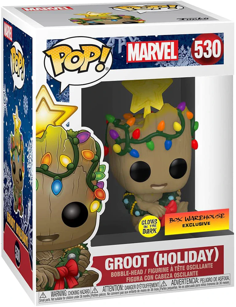 Funko Pop! Marvel Groot (Holiday) GITD Box Warehouse Exclusive Figure ...