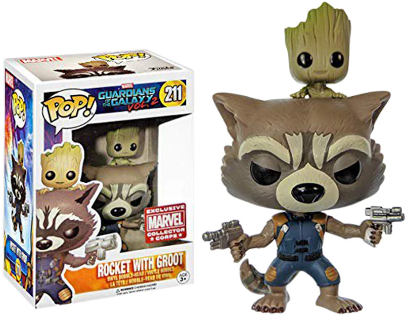 Funko Pop! Marvel Guardian Of The Galaxy Vol. 2 Rocket With Groot Collector  Corps Exclusive Bobble-Head #211 for Women