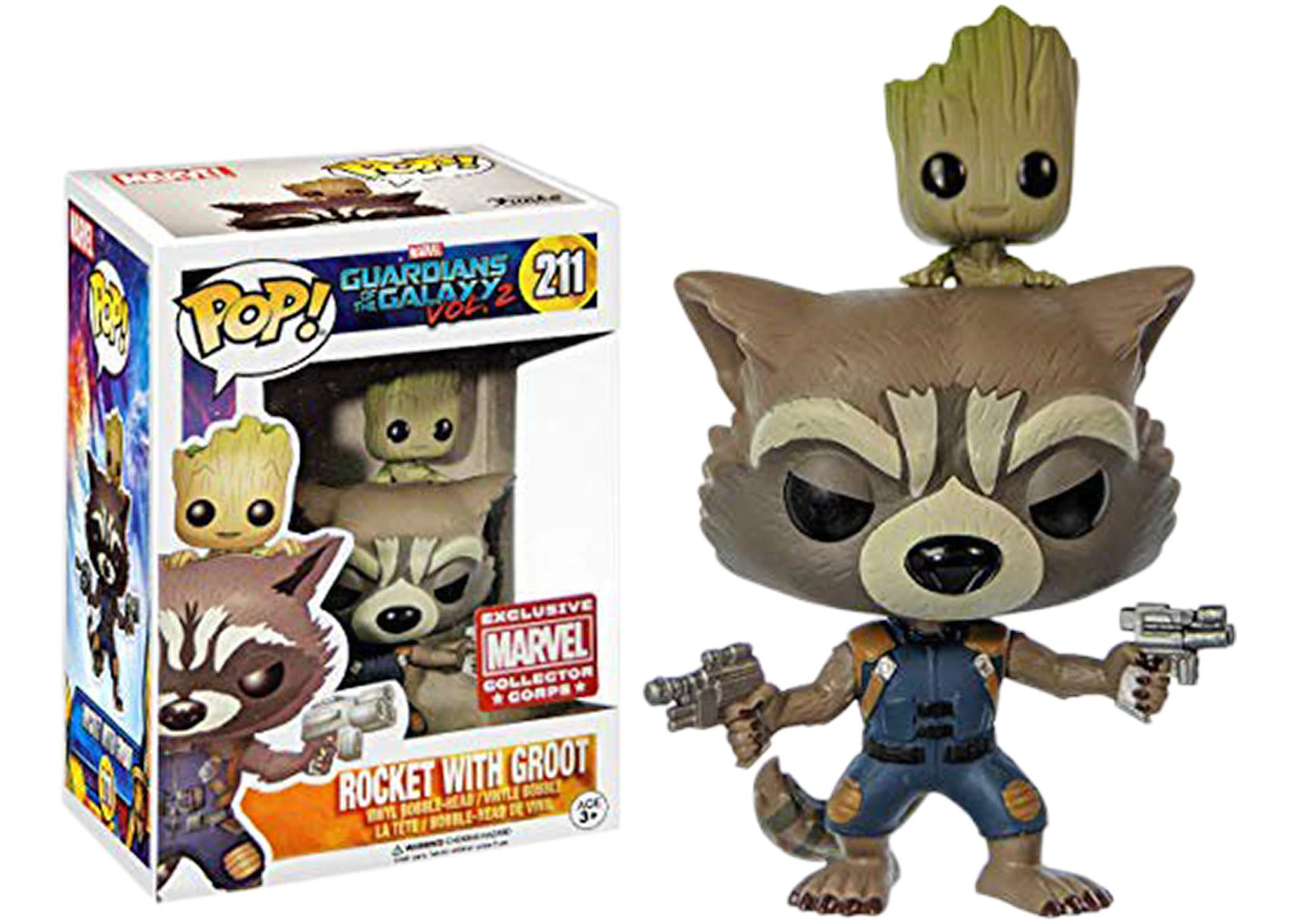 Funko Pop! Marvel Guardian of the Galaxy Vol. 2 Rocket with Groot Collector  Corps Exclusive Bobble-Head #211 - IT
