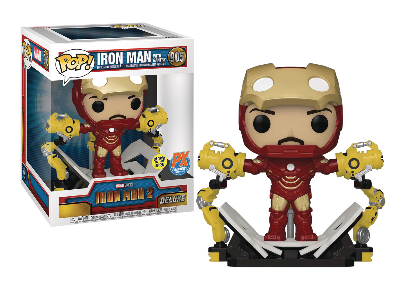 Funko Pop! Marvel Iron Man 2 Iron Man with Gantry (Glow) Deluxe PX 
