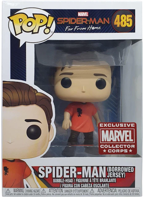 Funko Pop! Marvel Far From Home Spider-Man (Borrowed Jersey) Corps Exclusive Bobble-Head Figure #485 - ES
