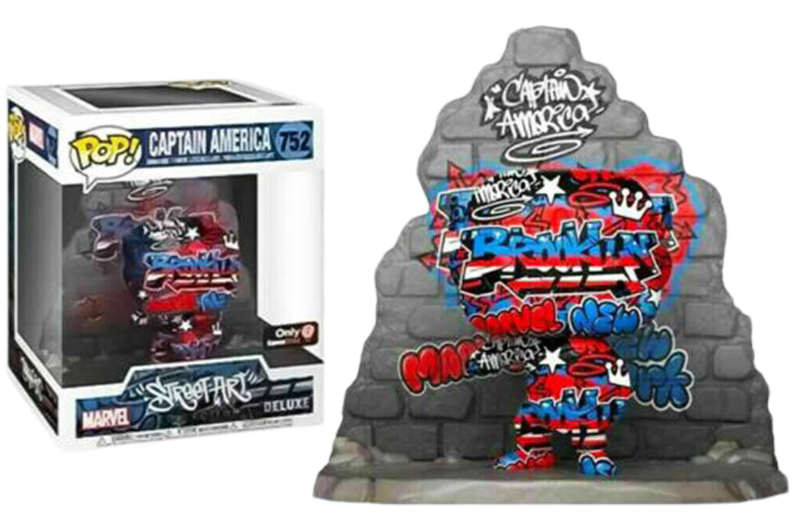 Funko Pop! Marvel Street Art Collection Captain America Deluxe GameStop Exclusive Figure #752