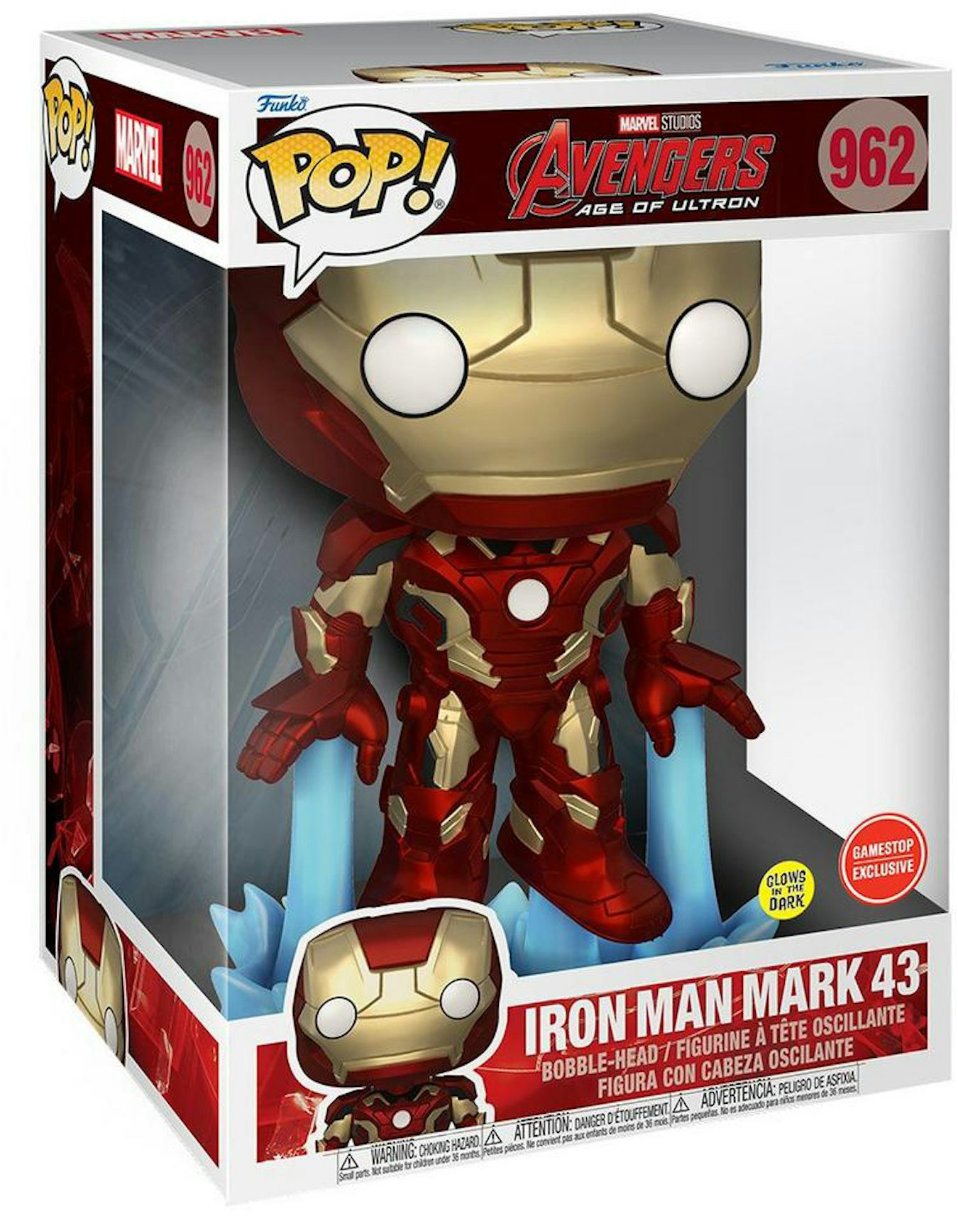 Funko Pop! Marvel Studios Avengers Age Of Ultron Iron Man Mark 43 GITD 10  Inch GameStop Exclusive Figure #962 - FW21 - US