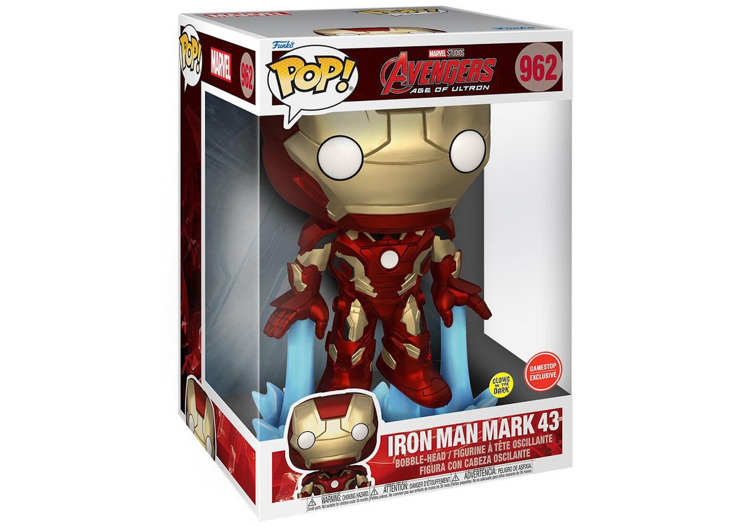 Funko Pop! Marvel Studios Avengers Age Of Ultron Iron Man Mark 43 GITD 10  Inch GameStop Exclusive Figure #962 - FW21 - US