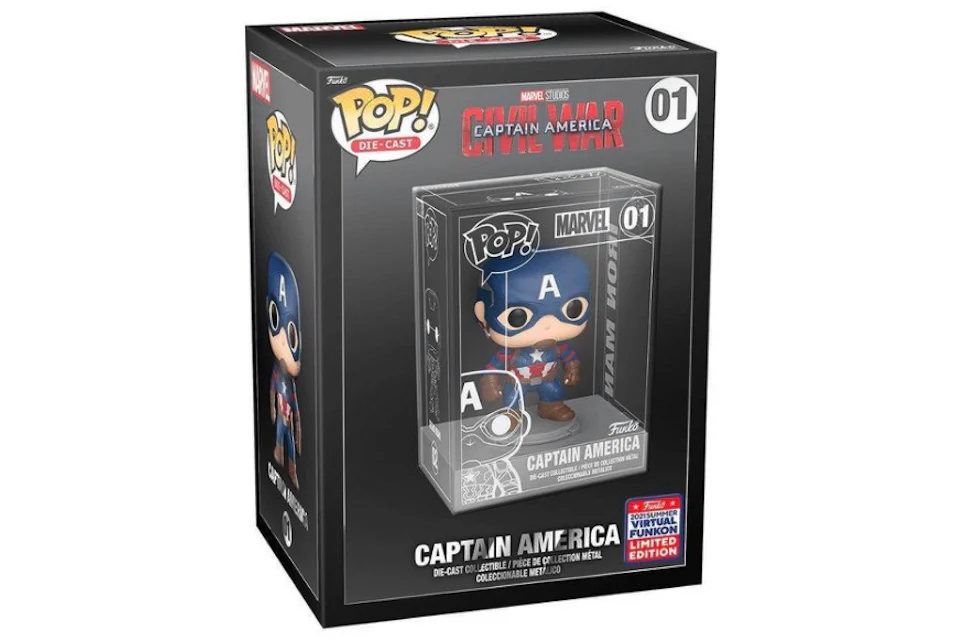 Funko Pop! Marvel Studios Captain America Civil War Captain America Diecast 2021 Summer Virtual Funkon Exclusive Figure #01