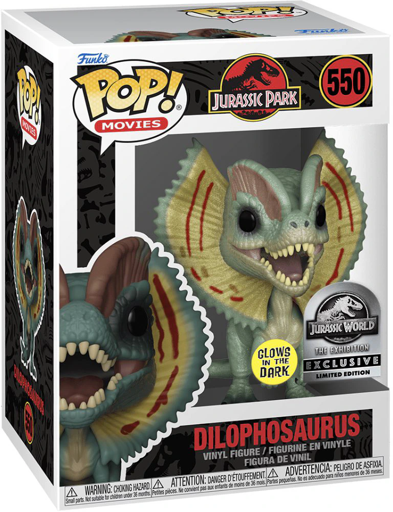Funko Pop! Movies Jurassic Park Dilophosaurus GITD Jurassic World  Exhibition Exclusive Figure #550 - US