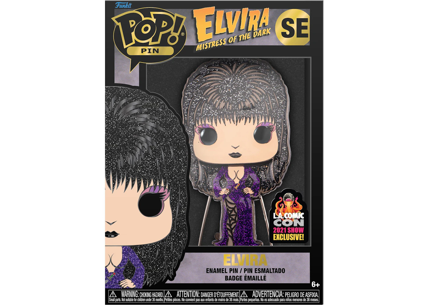 Funko Pop! Pin Elvira Mistress Of The Dark (Elvira) 2021 LA Comic Con Exclusive Pin SE - FW21 - US Funko Pop! Pin Elvira Mistress Of The Dark (Elvira) 2021 LA Comic Con Exclusive Pin SE - FW21 - US