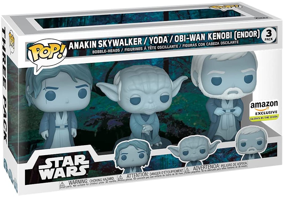 Funko Pop! Star Across The Force Ghost Skywalker/Yoda/Obi-Wan Kenobi (Endor) GITD Amazon Exclusive 3-Pack - FW21 - US