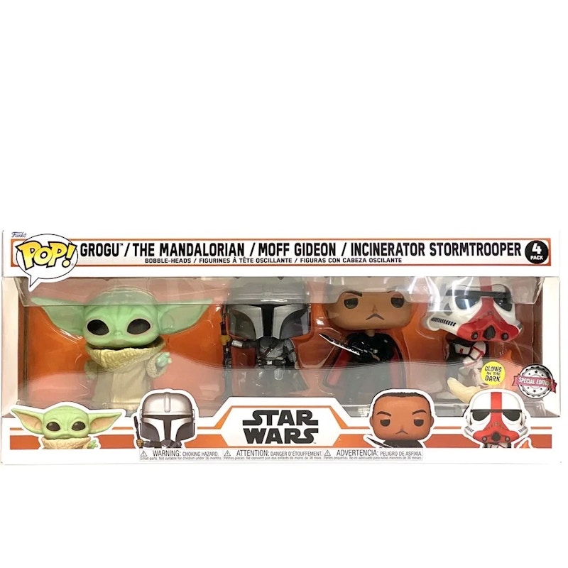 Funko Pop! Star Wars The Mandalorian, Grogu, Moff Gideon & Incinerator Trooper (Glow) (Special Edition) 4 Pack