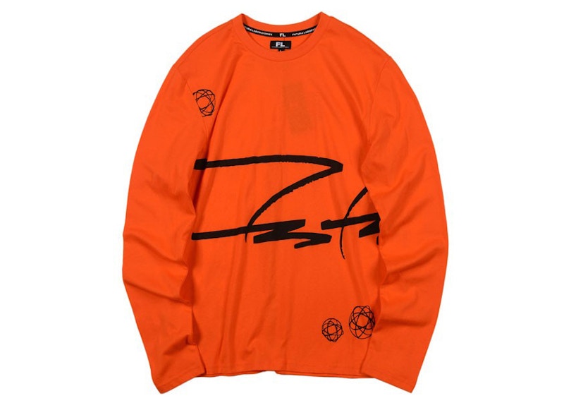 Pre-owned Futura Laboratories Men's Signature Long Sleeve Tee Shirt In Orange