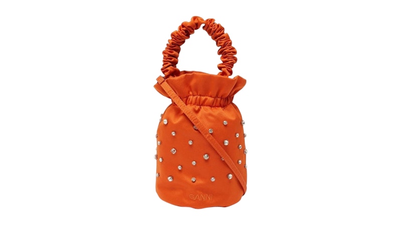 Ganni Crystal Embossed Satin Top Bucket Bag Orange - SS25 - US