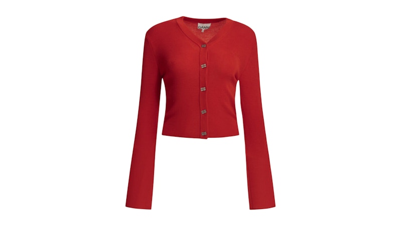 Ganni Merino Wool Cardigan Red