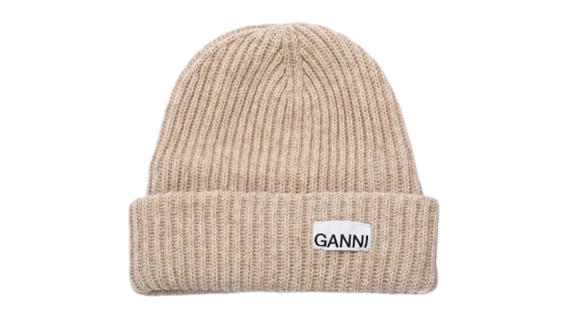 最安 - Sand Brazilian Beanie Wool Recycled Ribbed Ganni SS25 US - 帽子
