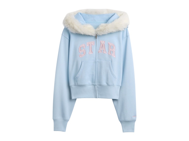 Gap x Sandy Liang Women's Vegan Fur-Trim Crop Zip Hoodie Harbour