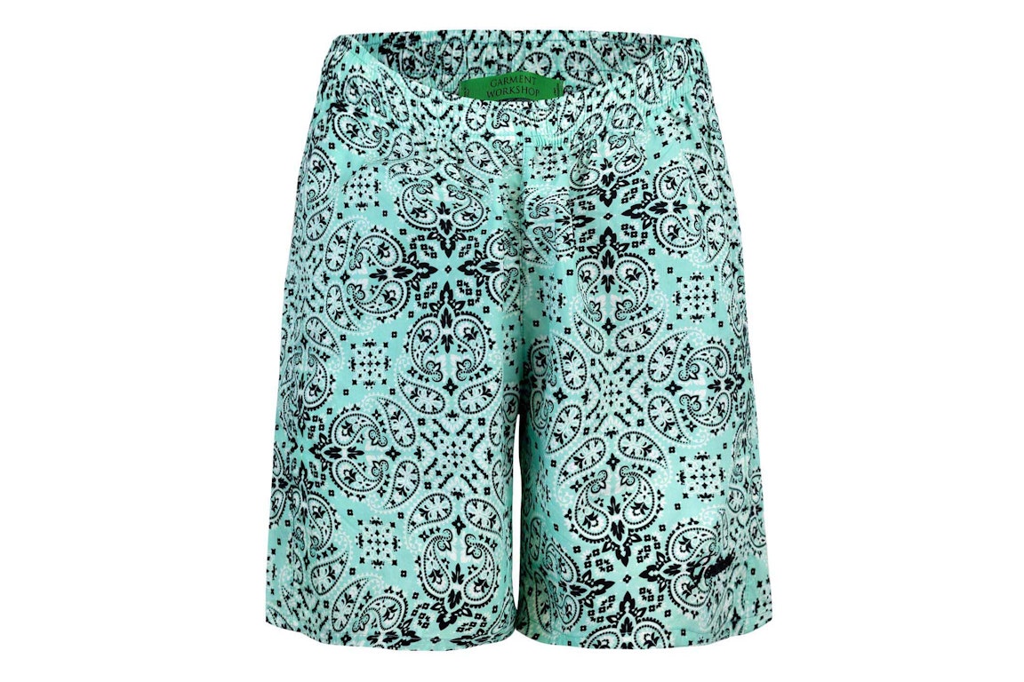 Pre-owned Garment Workshop Cotton Bandana Paisley Summer Shorts Viridian Green