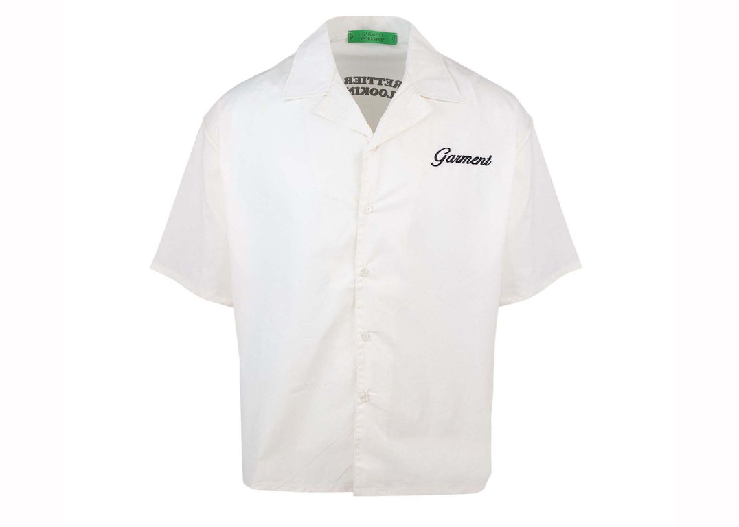 Pre-owned Garment Workshop Popeline Embroidered Bowling Shirt Heavy Cream